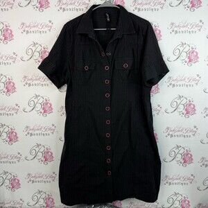 MXM dress Y2k pin stripe snap buttons Black Button-Up Dress red  Accents